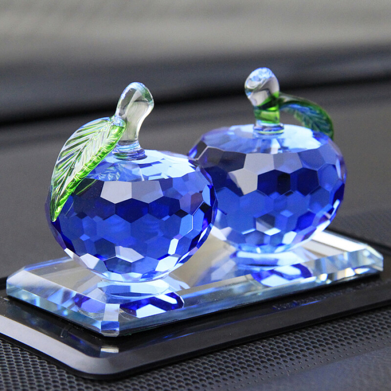 汽車擺件車內創意可愛水晶蘋果保平安裝飾品車載車上用品車飾轎車 升級可加香水蘋果藍